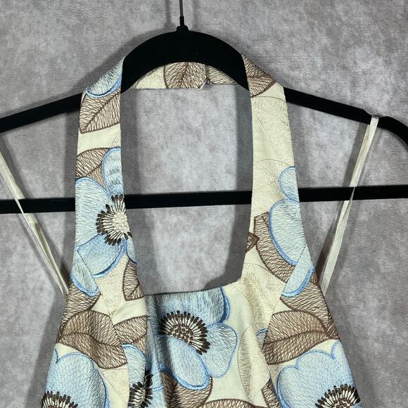 Etcetera Tank Top 4 Yellow Blue Floral Embroidered Halter Cropped Boho Festival - Picture 2 of 9